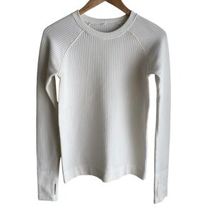 Lululemon Thick Ribbed Athletic Top Sz S White Long Sleeve Sporty Shirt Fitted